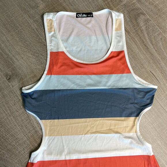 CHICME Striped Sleeveless Open Back Bodycon Tank Top Dress Women’s - Picture 3 of 8